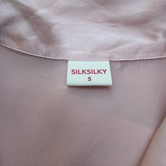 SilkSilky Pajama Set Sz Sm 2 Piece Button Up Pants Pastel Pink 200% Silk Luxury - Picture 7 of 16